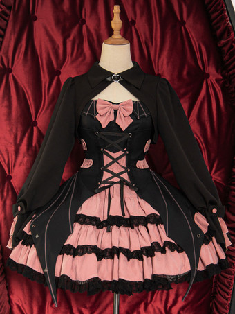 ゴスロリ ドレス リボン レース ピンク ピンク