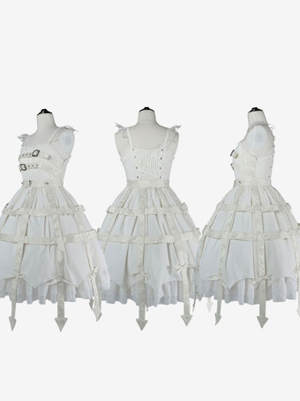   ゴシックロリータドレスメタルディテールレースブラックダークJSKサスペンダードレス