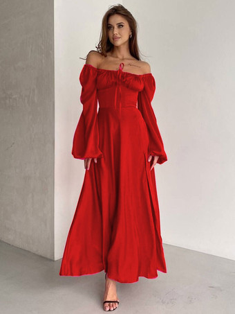 BordeauxAbiti da festa Abito lungo da ballo con spacco alto maniche lunghe collo a barchetta bordeaux