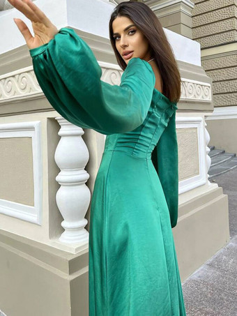 Abiti da festa Abito lungo da ballo con spacco alto maniche lunghe collo a barchetta bordeaux