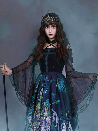 スチームパンク ロリータ ブラウス ロリータ トップ ブラック 長袖 レース ロリータ シャツ