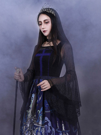 スチームパンク ロリータ ブラウス ロリータ トップ ブラック 長袖 レース ロリータ シャツ