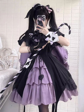Gothic Lolita Abiti Increspature Fiocchi Viola Viola