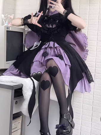 Gothic Lolita Abiti Increspature Fiocchi Viola Viola