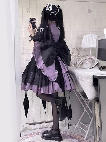 Gothic Lolita Abiti Increspature Fiocchi Viola Viola