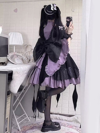 Gothic Lolita Abiti Increspature Fiocchi Viola Viola