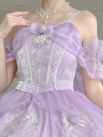 スイートロリータ JSK ドレス 刺繍 フューシャ ピンク ロリータ ジャンパー スカート