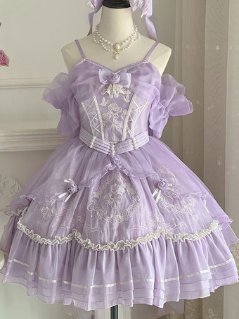 スイートロリータ JSK ドレス 刺繍 フューシャ ピンク ロリータ ジャンパー スカート