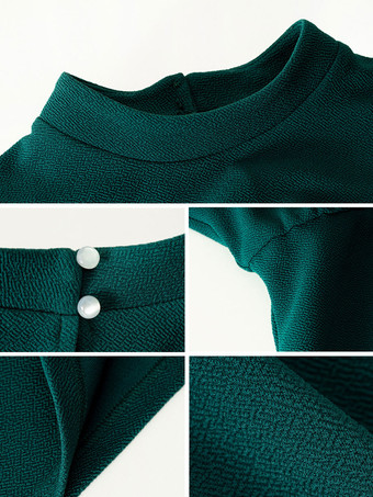 ボディコンドレス バーガンディ ハーフスリーブ ボタン カジュアル ジュエルネック シースドレス