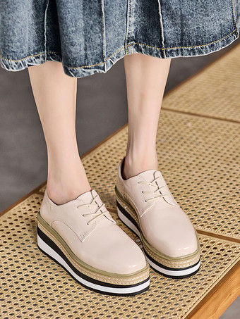 レディース ラウンドトゥ ウェッジヒール パテントレザー オックスフォード