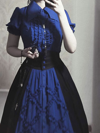 ゴスロリ SK カラーブロック ブルー フリル ロリータ スカート