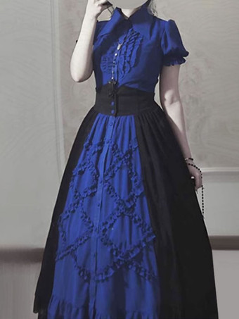 ゴスロリ SK カラーブロック ブルー フリル ロリータ スカート