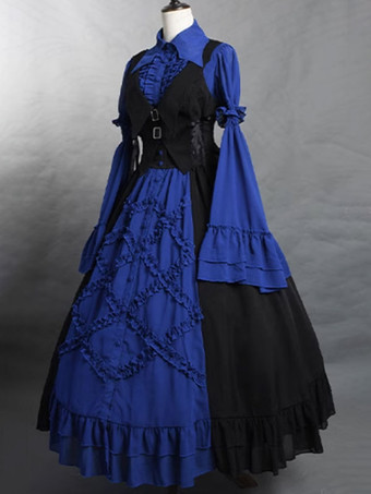 ゴスロリ SK カラーブロック ブルー フリル ロリータ スカート