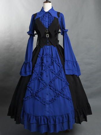 ゴスロリ SK カラーブロック ブルー フリル ロリータ スカート