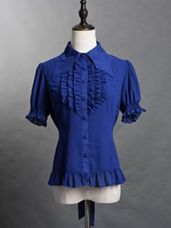 ゴスロリ ブラウス ロリータ トップス フリル 長袖 ブラウス ブルー ロリータ シャツ