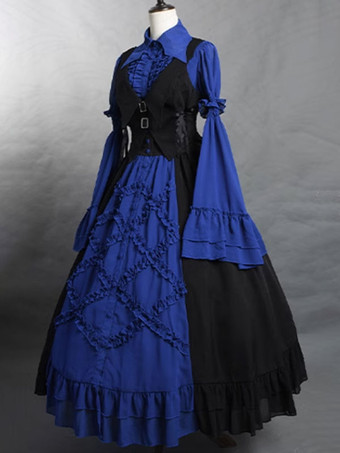 ゴスロリ ブラウス ロリータ トップス フリル 長袖 ブラウス ブルー ロリータ シャツ