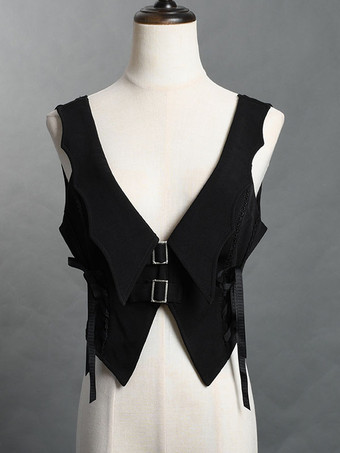 ブラック ロリータ スペシャル ロリータ トップ ベスト コスチューム スチームパンク ブラック ノースリーブ レースアップ メタル ディテール