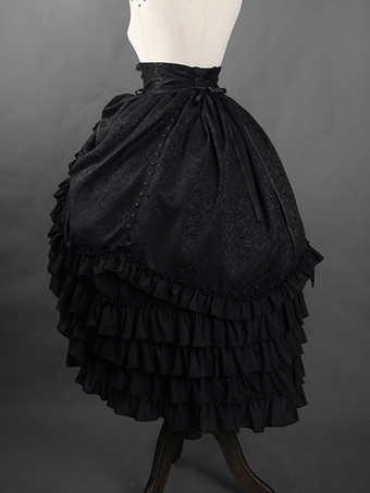 ゴスロリSKジャガード白フリルロリータスカート