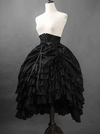 ゴスロリSKジャガード白フリルロリータスカート