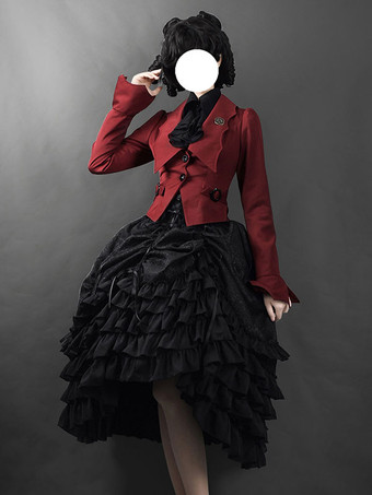 ゴスロリSKジャガード白フリルロリータスカート