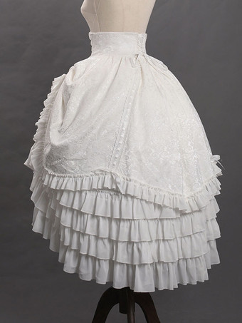ゴスロリSKジャガード白フリルロリータスカート