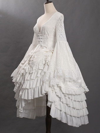 ゴスロリSKジャガード白フリルロリータスカート