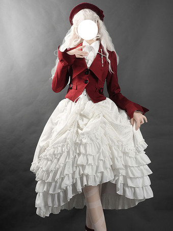 ホワイト ゴスロリSKジャガード白フリルロリータスカート