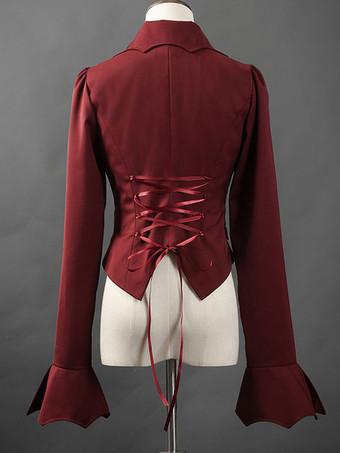 ゴシックロリータコートレッドレースアップポリエステルオーバーコートコート春ロリータ生き抜く