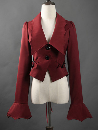 レッド ゴシックロリータコートレッドレースアップポリエステルオーバーコートコート春ロリータ生き抜く