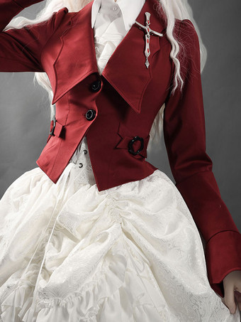 ゴシックロリータコートレッドレースアップポリエステルオーバーコートコート春ロリータ生き抜く