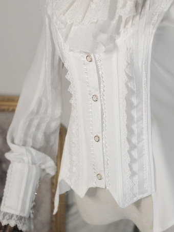 スチームパンク ロリータ ブラウス ロリータ トップ レース フリル 長袖 ブラウス ホワイト ロリータ シャツ