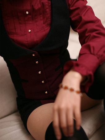 ゴスロリ衣装黒のレースアップカラーブロックノースリーブパンツオーバーコート