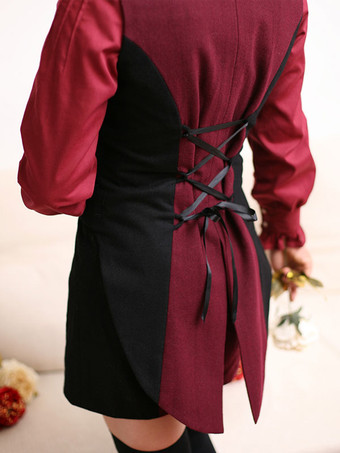 ゴスロリ衣装黒のレースアップカラーブロックノースリーブパンツオーバーコート