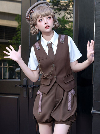 ゴスロリ衣装コーヒーブラウンノースリーブパンツオーバーコート