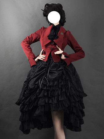 ゴシックロリータコートレッドレースアップポリエステルオーバーコートコート春ロリータ生き抜く
