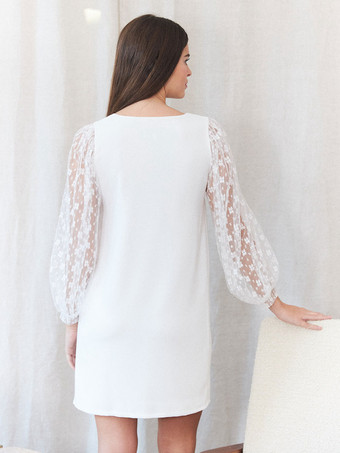 白いショート ウェディング ドレス V ネック長袖ショート ブライダル ドレス無料カスタマイズ