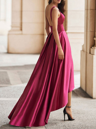 カクテルドレス ゴージャスなAライン Vネック サテン パーティードレス 無料カスタマイズ