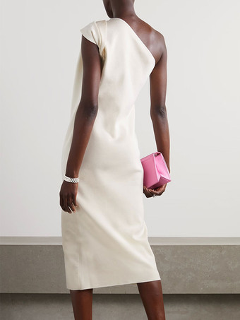 ホワイトブライダルマザードレスワンショルダーノースリーブショートプリーツゲストドレス結婚式用無料カスタマイズ