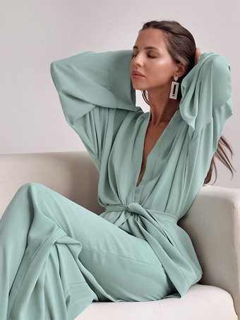 ホームウェア Vネック 長袖 オーバーサイズ シフォン ラウンジウェア