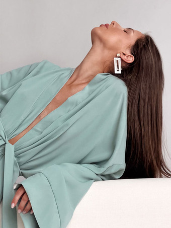 ホームウェア Vネック 長袖 オーバーサイズ シフォン ラウンジウェア