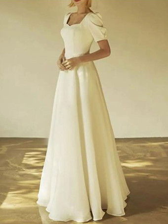 パーティードレス 花嫁の母用 スクエアネック 半袖 Aライン 結婚式のゲストドレス