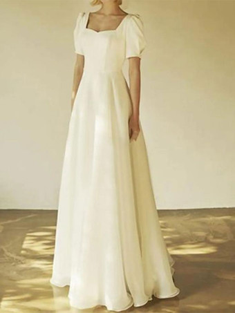 パーティードレス 花嫁の母用 スクエアネック 半袖 Aライン 結婚式のゲストドレス