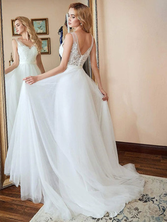 イブニングドレス Aライン Vネック トレーン ノースリーブ ジッパー アップリケ チュール フォーマルパーティードレス