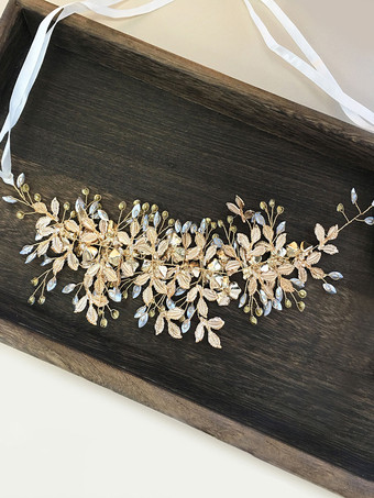 ゴールド かぶとウェディングメタルブライダルヘアアクセサリー