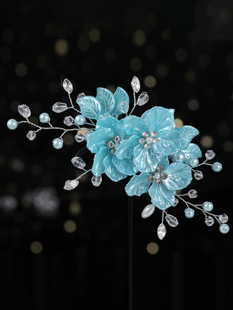 ライトスカイブルー花嫁のためのかぶとウェディングメタルヘアアクセサリー