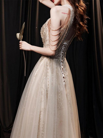 カクテルドレス付き 美しい床長のプリンセスシルエット ホルターネックの花