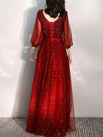 Abiti da Sera con scollo a V svasata di Lacci a terra maniche a 3/4 Nero Abiti per occasione