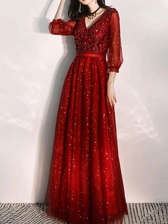 Abiti da Sera con scollo a V svasata di Lacci a terra maniche a 3/4 Nero Abiti per occasione