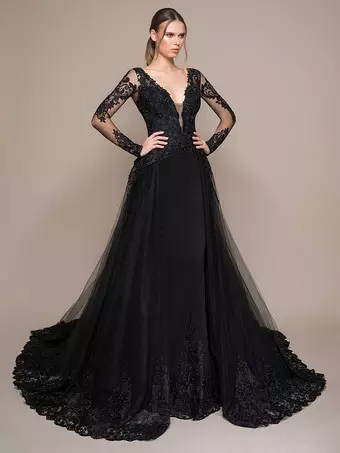 Plus size black wedding dress,gothic wedding dresses,black lace Wedding  dress, tie attire wedding - Milanoo.com