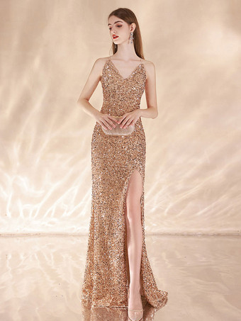 イブニングドレス マーメイド Vネック スパンコール付き スイープ スパンコール フォーマルディナードレス